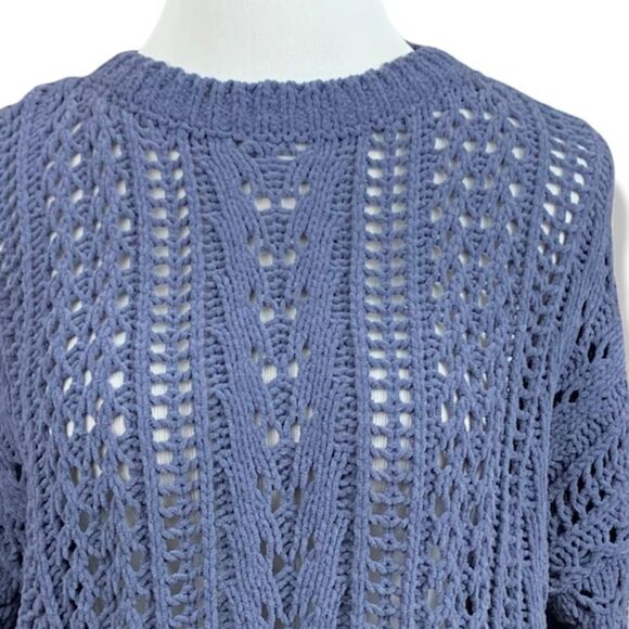 KENDALL & KYLIE open knit chenille style oversized boxy fit sweater in denim xs - Picture 6 of 6